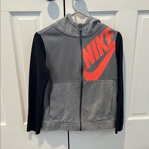 Nike Kids Large Grey & Black Hoodie with Orange Logo